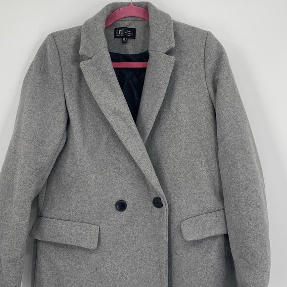 Zara Womens Small Gray Coat Double Breast Long Old Money Preppy Trench Coat - Picture 4 of 12